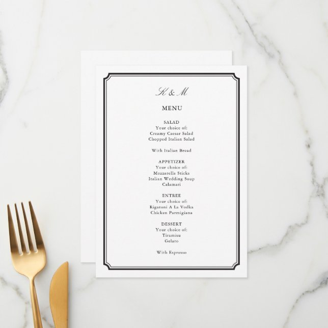 Traditional Black and White Wedding Reception Menu (Front/Back In Situ)