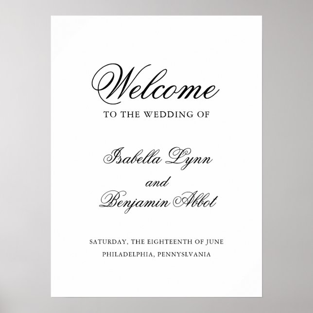 Traditional Black and White Wedding Welcome Sign (Front)