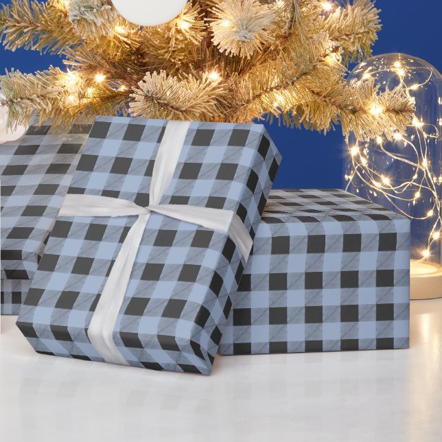 Traditional Black & Blue Buffalo Plaid   Wrapping Paper (Holidays)
