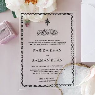 Traditional Black Border Islamic Wedding Acrylic Invitations