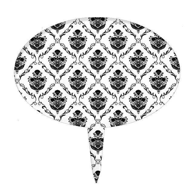 Traditional Black Damask Cake Topper (Front)