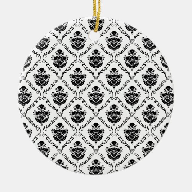 Traditional Black Damask Ceramic Ornament (Front)