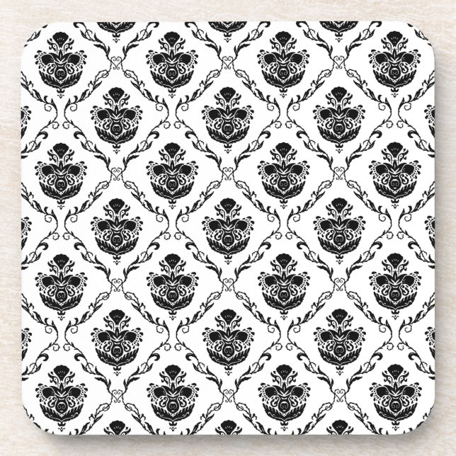 Traditional Black Damask Drink Coaster (Front)