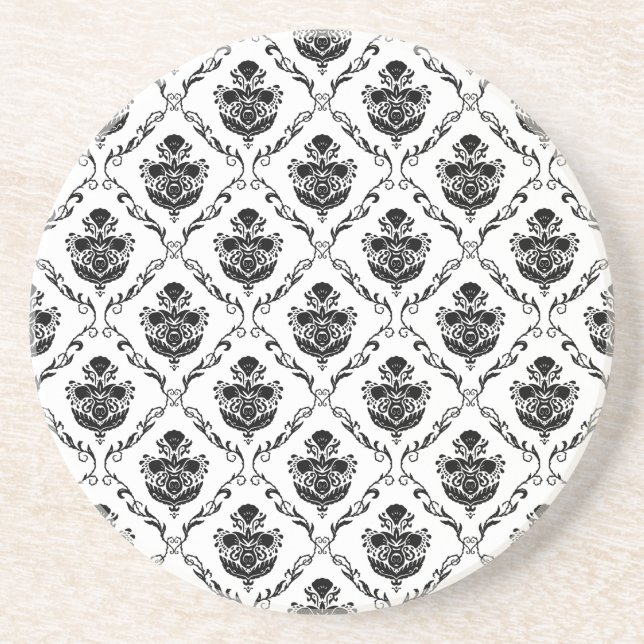 Traditional Black Damask Drink Coaster (Front)