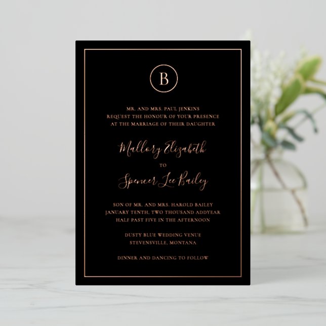 Traditional Black Elegant Wedding Foil Invitation (Standing Front)