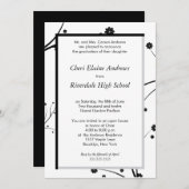 Traditional-Black floral graduation invitation (Front/Back)