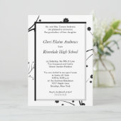 Traditional-Black floral graduation invitation (Standing Front)