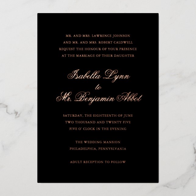 Traditional Black Formal Elegant Wedding Foil Invitation (Front)