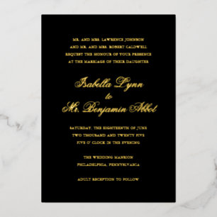 Traditional Black Formal Elegant Wedding Foil Invitation