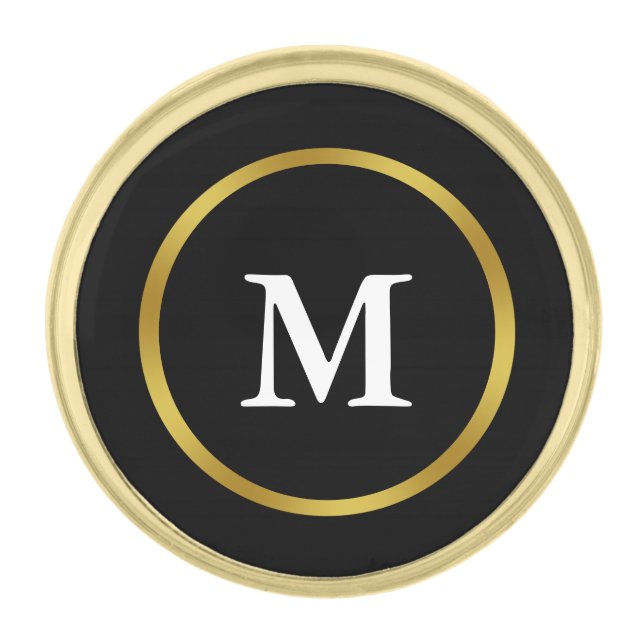 Traditional Black Gold and White Monogram Gold Finish Lapel Pin (Front)