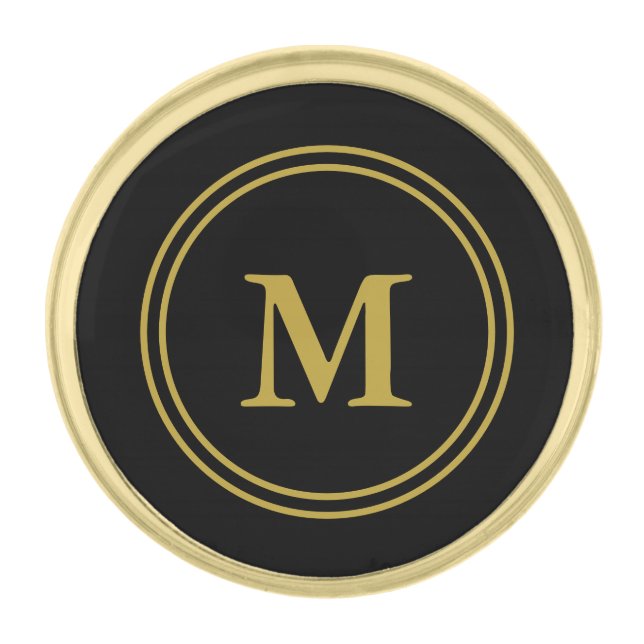 Traditional Black & Gold Monogram Finish Lapel Pin (Front)
