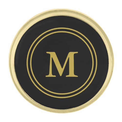 Traditional Black  Gold Monogram Gold Finish Lapel Pin