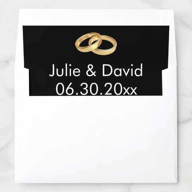 Traditional Black Gold Wedding Rings Couple's Name Envelope Liner (In Envelope)