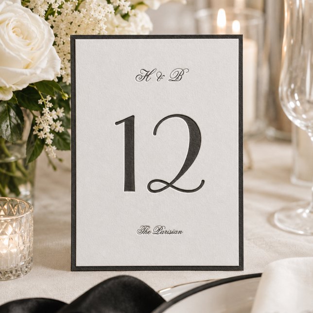 Traditional Black Monogram Letterpress Table Cards (Creator Uploaded)