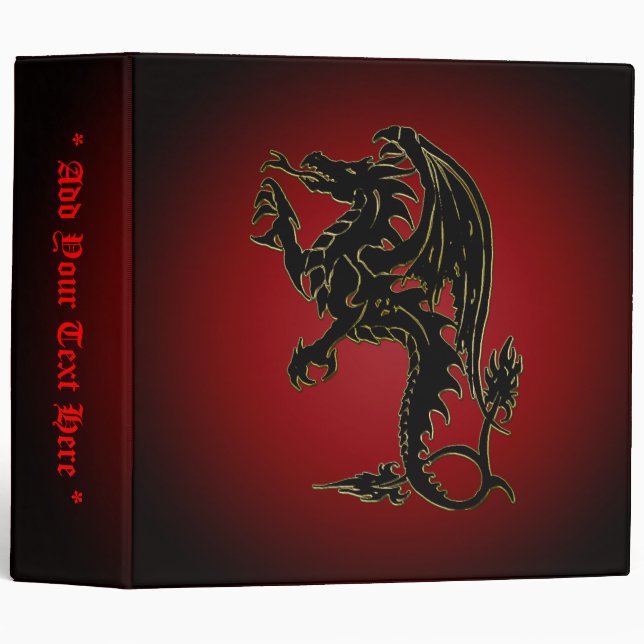 Traditional Black Red Dragon 3 Ring Binder (Front/Spine)