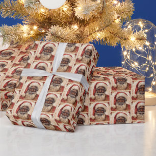 Traditional Black Santa Claus Smiling Red Suit  Wrapping Paper