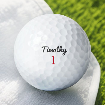 Traditional Black Script Name And Red Number Golf Balls by MyRazzleDazzle at Zazzle