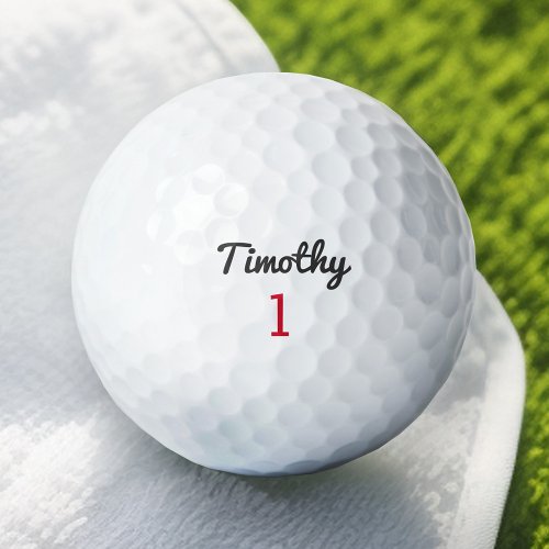 Traditional Black Script Name and Red Number Golf Balls