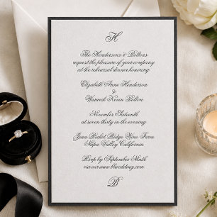 Traditional Black Script Rehearsal Dinner Wedding Letterpress Invitation