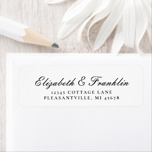 Traditional Black Script Wedding Return Address Label