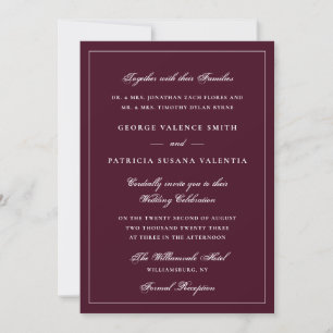 Traditional Black Tie Burgundy Formal Wedding Invitation
