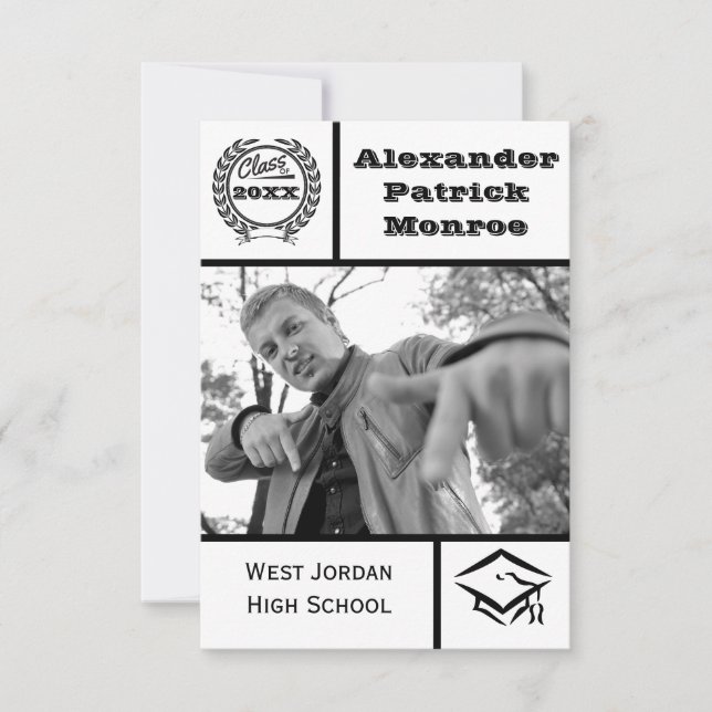 Traditional Black & White-3x5Graduation Invitation (Front)