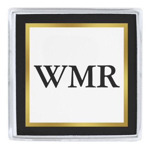 Traditional Black White and Faux Gold Monogrammed Silver Finish Lapel Pin