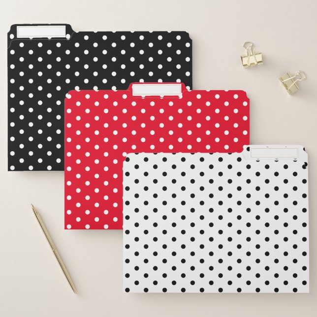 Traditional Black White and Red White Dot Pattern File Folder (Set)