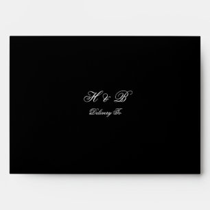 Traditional Black White Classic Monogram Wedding Envelope