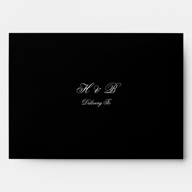 Traditional Black White Classic Monogram Wedding Envelope (Front)