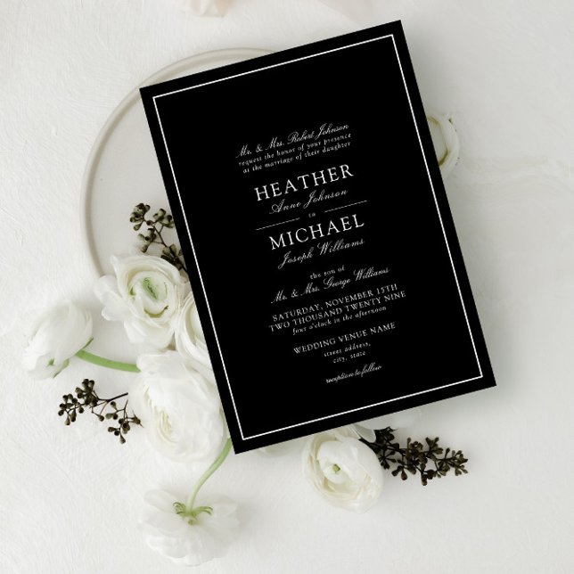 Traditional Black & White Classic Script Wedding I Invitation (Creator Uploaded)