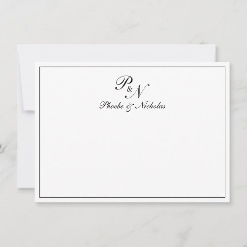 Traditional Black White Monogram Formal Wedding Thank You Card