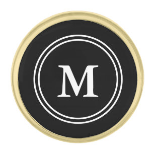 Traditional Black & White Monogram Gold Finish Lapel Pin