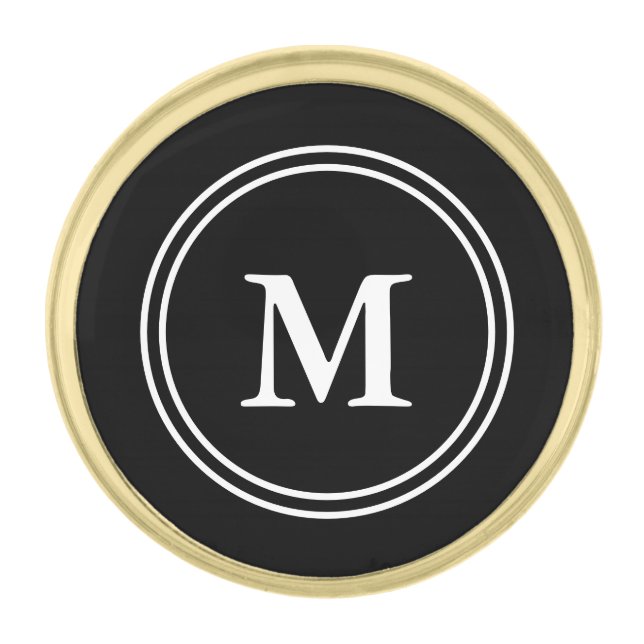 Traditional Black & White Monogram Gold Finish Lapel Pin (Front)
