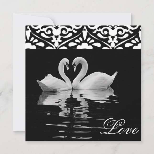 Traditional Black &White Swans Wedding Invitation (Front)
