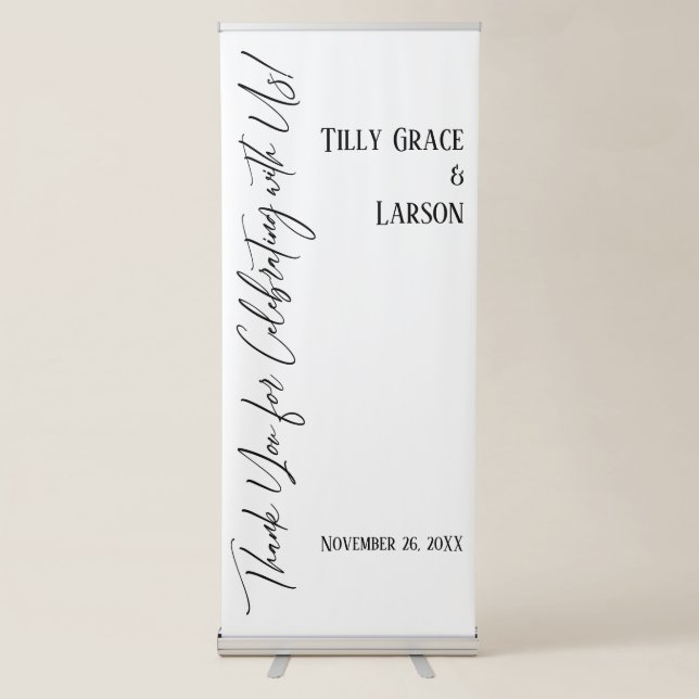 Traditional Black & White Wedding Welcome Simple Retractable Banner (Front)