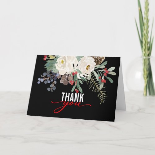 Traditional Blank Christmas  Watercolor Floral Thank You Card