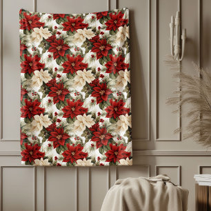 Traditional Blanket Red Poinsettia Holiday Style