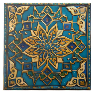 Traditional Blue and Orange ceramic art  Tile