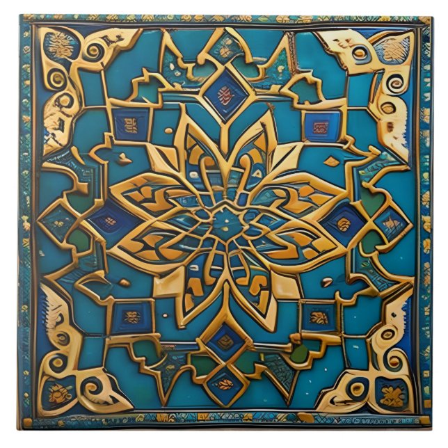 Traditional Blue and Orange ceramic art  Tile (Front)