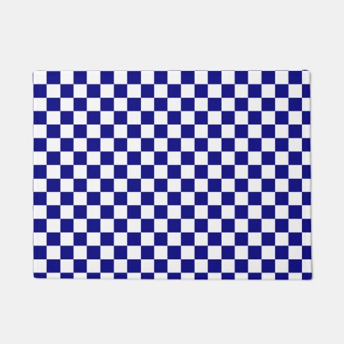 Traditional Blue and White Checkerboard Pattern Doormat