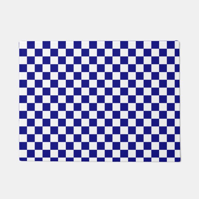 Traditional Blue and White Checkerboard Pattern Doormat (Front)