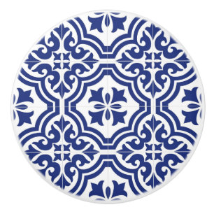 Traditional Blue and White Spanish Azulejo Ceramic Knob