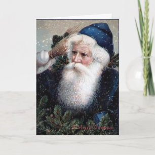Traditional Blue-Capped Santa Christmas Card