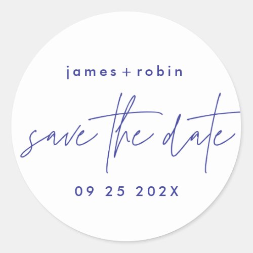 Traditional Blue  Casual Script  Modern Design Classic Round Sticker