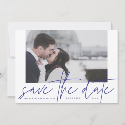 Traditional Blue  Casual Script  Modern Design Save The Date