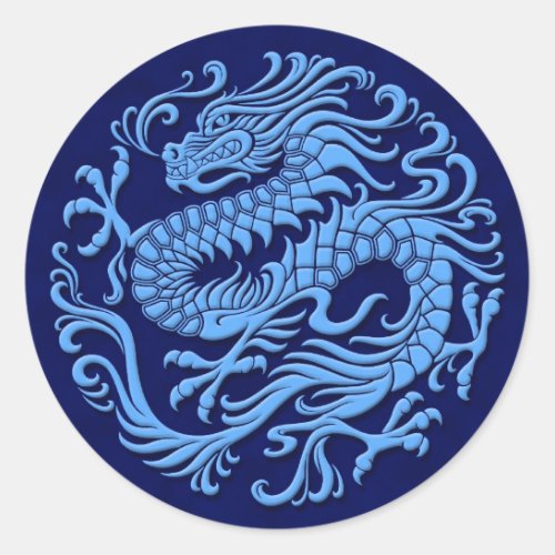 Traditional Blue Chinese Dragon Circle Classic Round Sticker