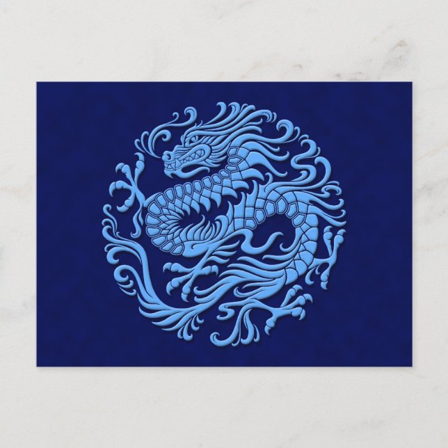 Traditional Blue Chinese Dragon Circle Postcard (Front)