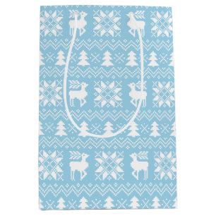 Traditional Blue Christmas Sweater Winter Design Medium Gift Bag