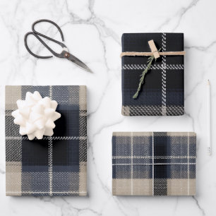 Traditional Blue Cozy Plaid Nostalgic Tartan Gift Wrapping Paper Sheets